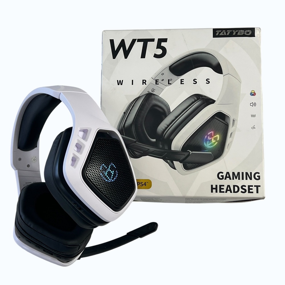 Tatybo WT5 Wireless Gaming Headset White RGB 7.1 Surround Sound PC‎ PS4 PS5